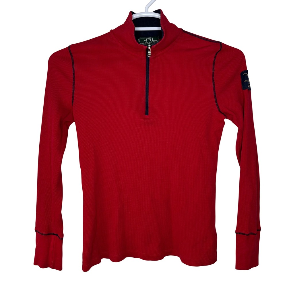 Vintage Lauren Ralph Lauren Equestrian Club Crest 1/4 Zip Women Medium Red Y2K - Picture 3 of 6